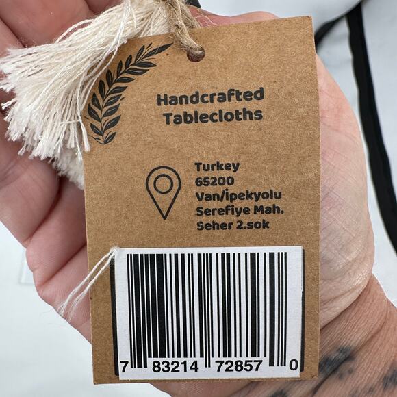 ELC Home Table Runner White Black Handcrafted Boho Table Top Decor 53"Lx20.5"W - Picture 5 of 5